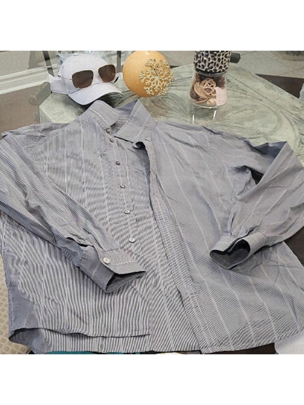 ARMANI LARGE BUTTON UP STRIPPED DRESS SHIRT